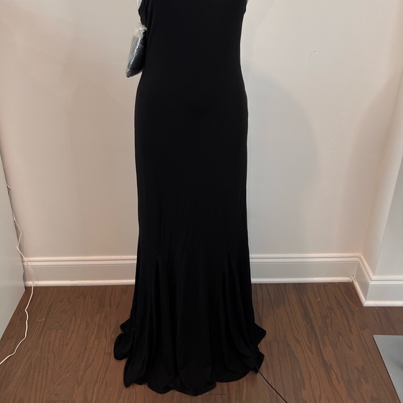 Black One Shoulder Long Formal Dress - Stretch - Picture 9 of 9